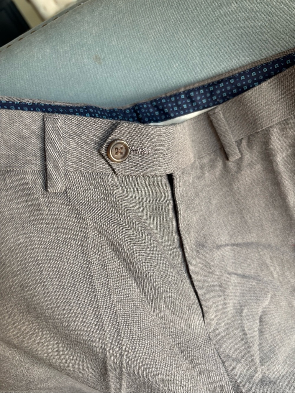 Ralph Lauren Men's Light Gray/taupe Dress Pants with Navy Waistband Detail